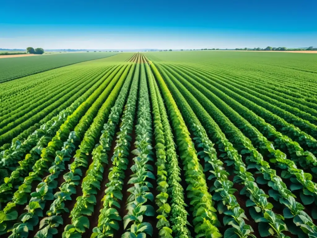 Un campo verde exuberante con cultivos orgánicos y tecnología agrícola avanzada