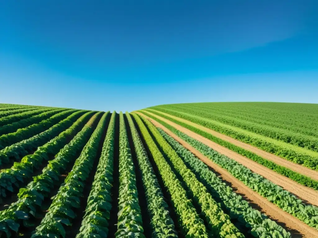 Un campo verde y sereno de cultivos orgánicos bañado por la luz dorada del sol, transmite confianza y autenticidad