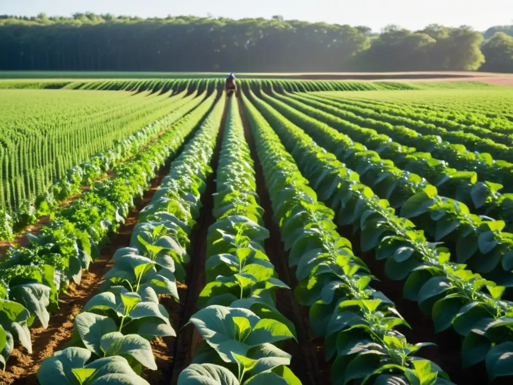 Un campo verde vibrante con cultivos abundantes