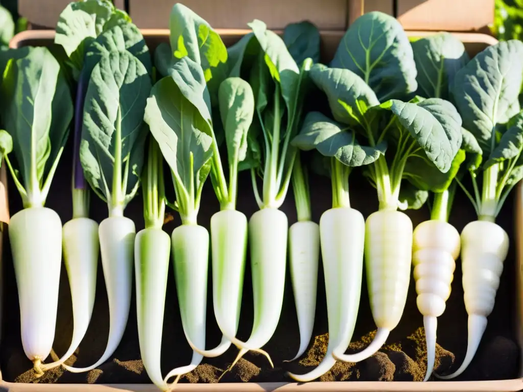 Un campo de vibrantes vegetales orgánicos, bañado por la cálida luz del sol