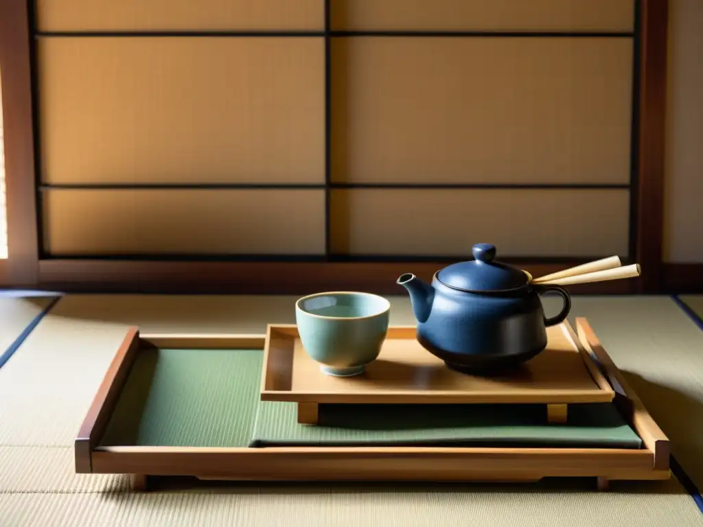 Una ceremonia del té japonesa en una serena habitación tatami