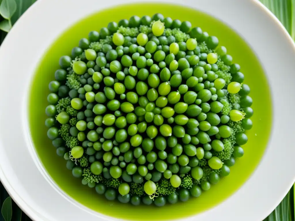 Un círculo de brotes orgánicos frescos en un plato blanco, con colores verdes vibrantes y texturas delicadas