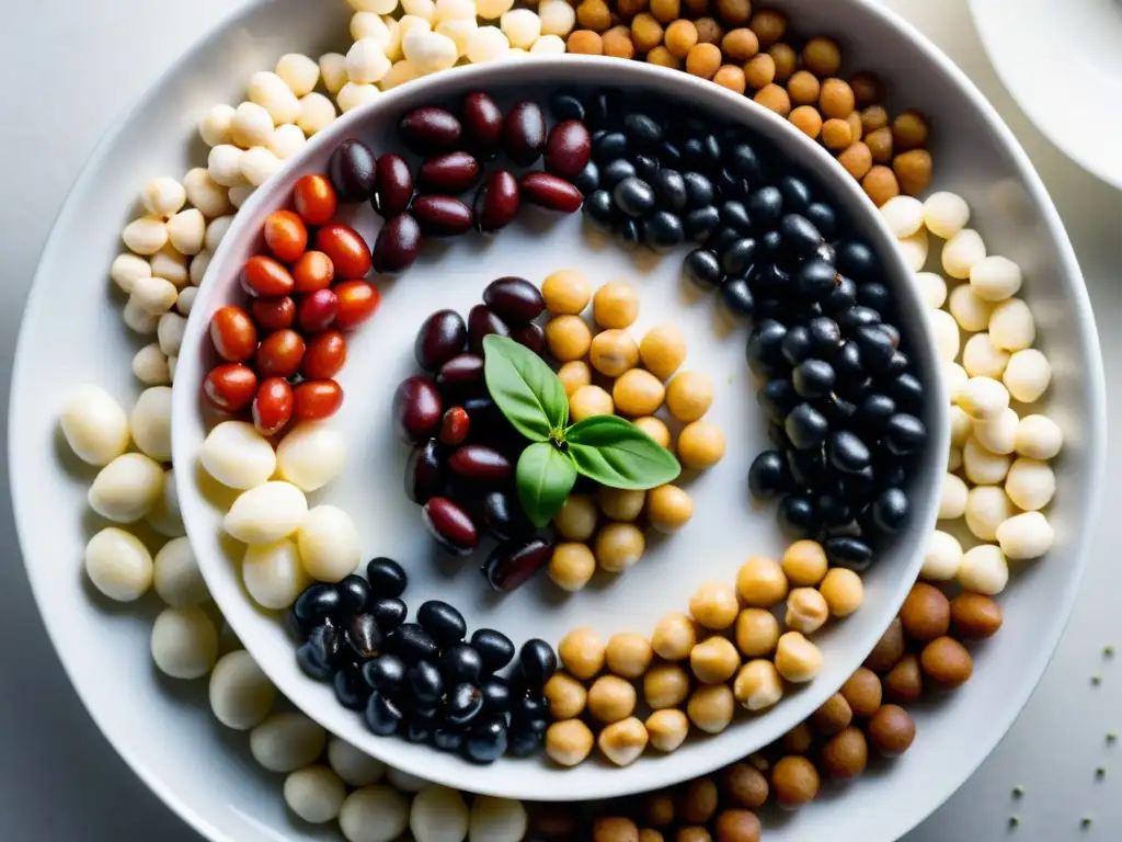 Un círculo de legumbres orgánicas coloridas en un plato blanco