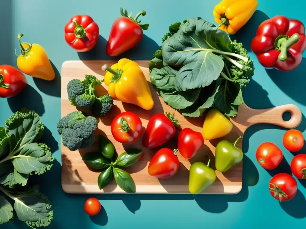 Una cocina llena de color con frutas y verduras orgánicas invitando a una dieta equilibrada y llena de beneficios