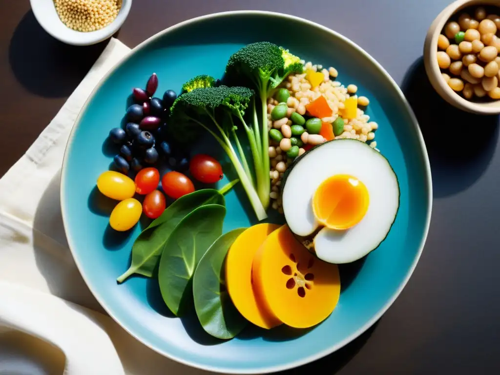 Una comida macrobiótica bellamente arreglada con ingredientes orgánicos, destacando su frescura y textura