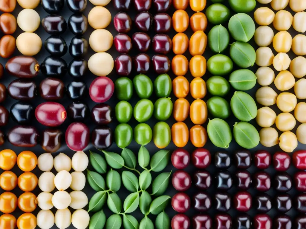 Una composición visualmente impactante de legumbres orgánicas con variados perfiles nutricionales, resaltando sus colores y texturas vibrantes