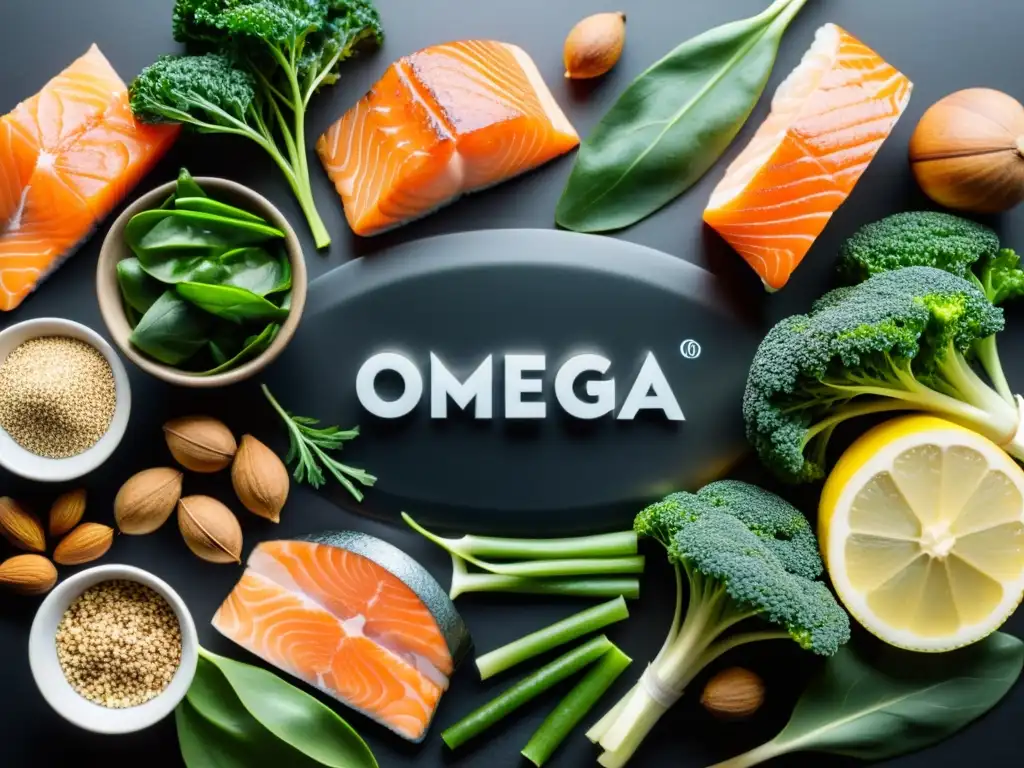 Una composición visualmente llamativa de alimentos ricos en omega 3 orgánicos, con beneficios omega 3 alimentos orgánicos