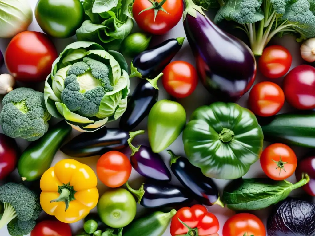 Una composición simétrica de verduras orgánicas resalta su diversidad y atractivo