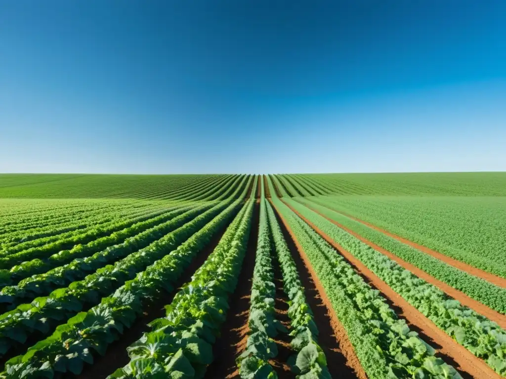 Convivencia armoniosa en la agricultura orgánica: cultivos vibrantes bajo el cielo azul en una granja serena