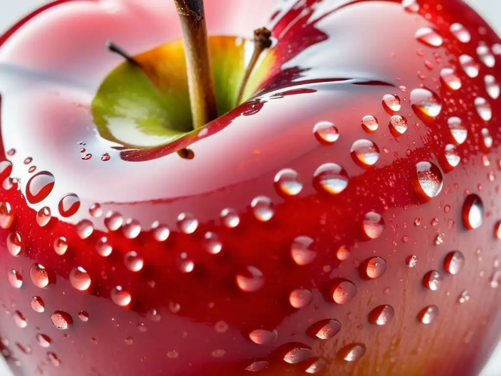 Un corazón rojo vibrante: manzana orgánica con agua brillante