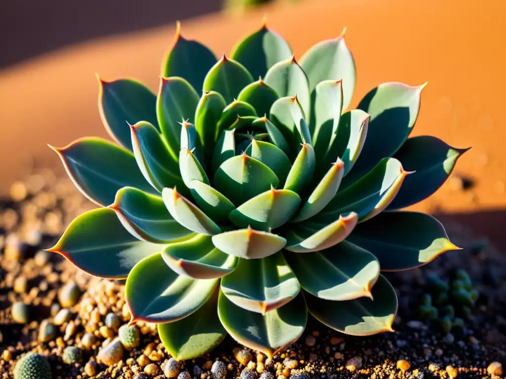 Cultivo orgánico en zonas áridas: planta suculenta verde resplandeciente con gotas de agua, desértico y resiliente