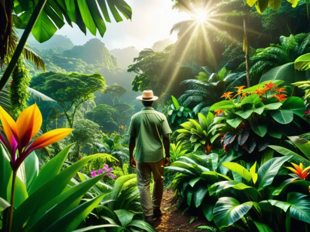 Cultivos orgánicos en la exuberante selva tropical, resaltando la belleza y resiliencia de la agricultura sostenible