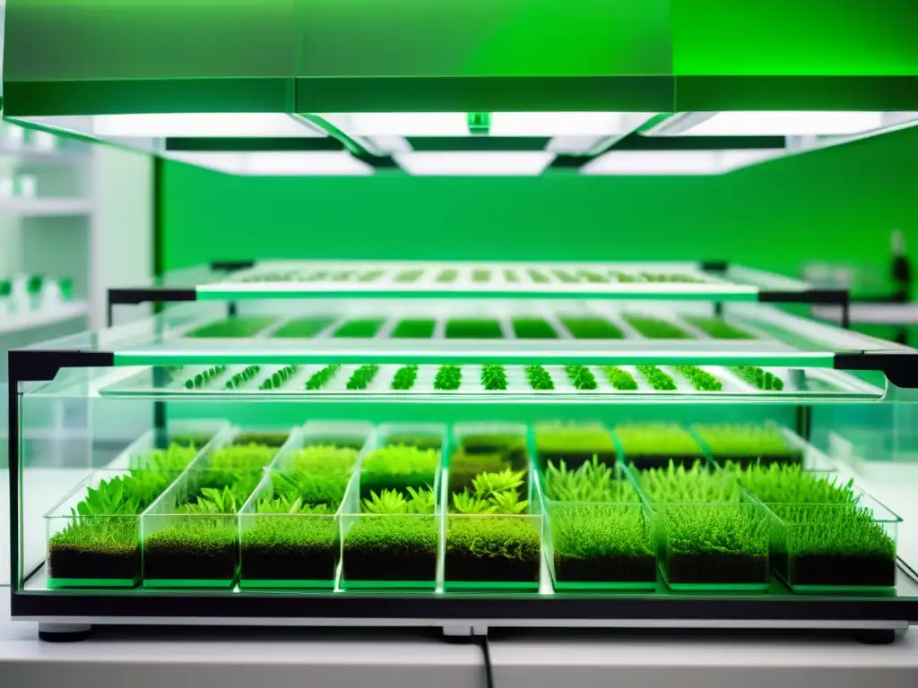 Cultivos de tejidos vegetales orgánicos en laboratorio, mostrando cuidadosa propagación y estructuras celulares en detalle