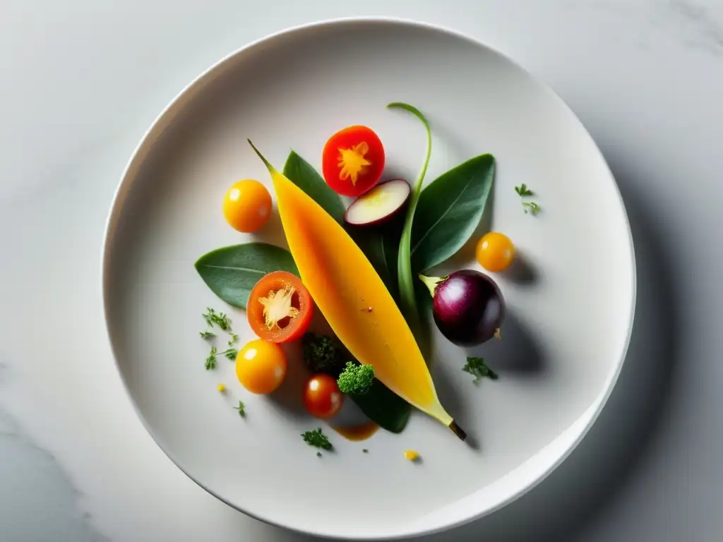 Delicado plato orgánico con verduras vibrantes en un restaurante orgánico sostenible