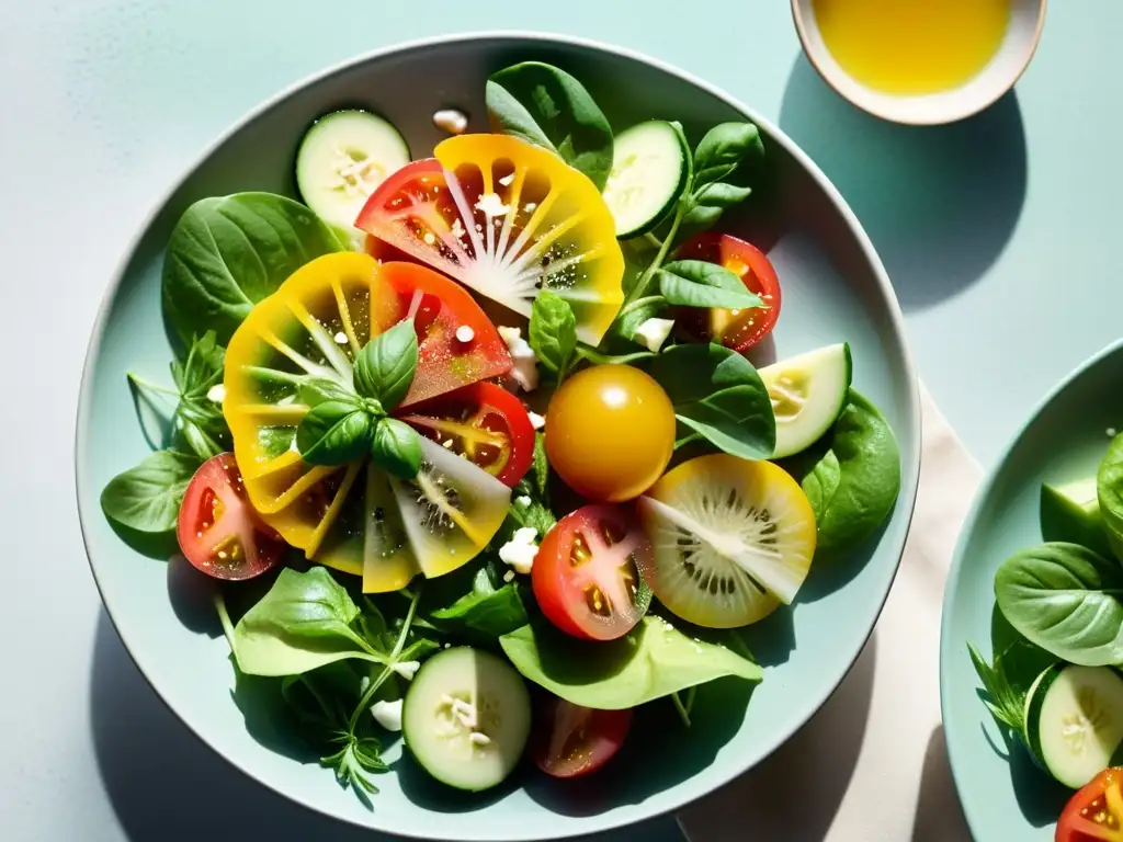 Deliciosa ensalada orgánica recién hecha con ingredientes vibrantes y frescos, perfecta para recetas de comida rápida saludable