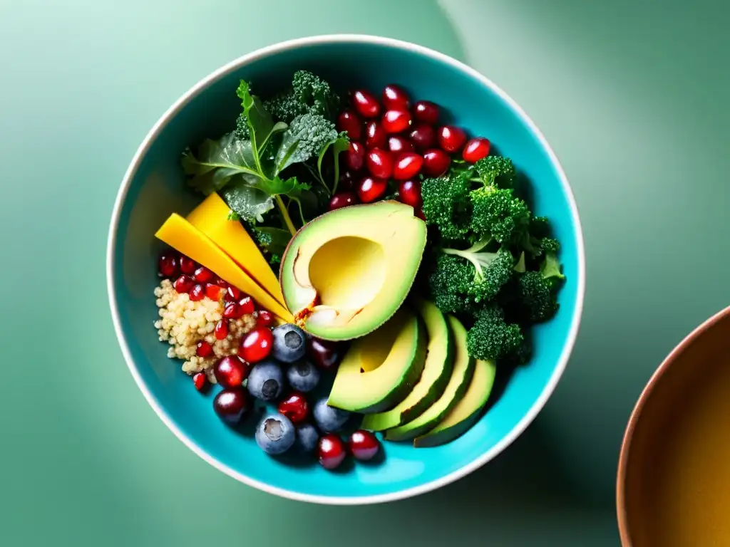 Una deliciosa ensalada orgánica repleta de superalimentos vibrantes y coloridos