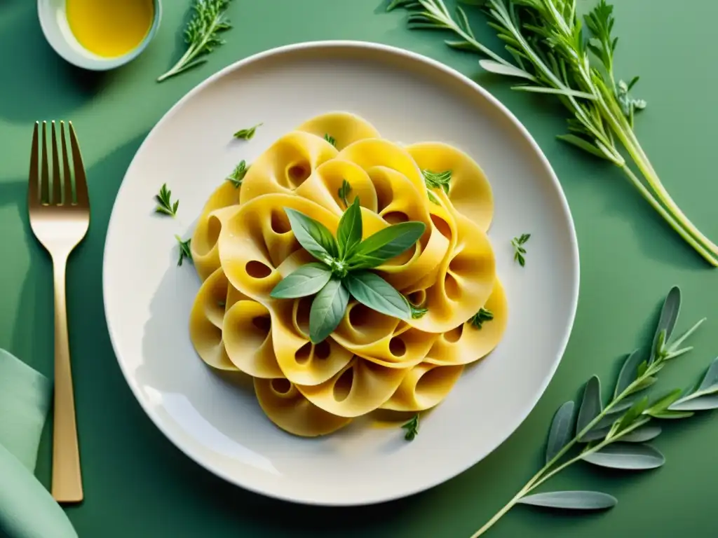 Una deliciosa pasta orgánica casera recetas saludables, con hierbas frescas y aceite de oliva de alta calidad, presentada con elegancia