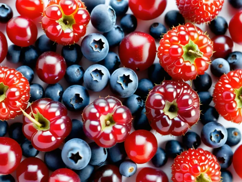 Deliciosas bayas orgánicas, simetría perfecta, colores vibrantes que invitan a disfrutar los beneficios antioxidantes de los alimentos orgánicos