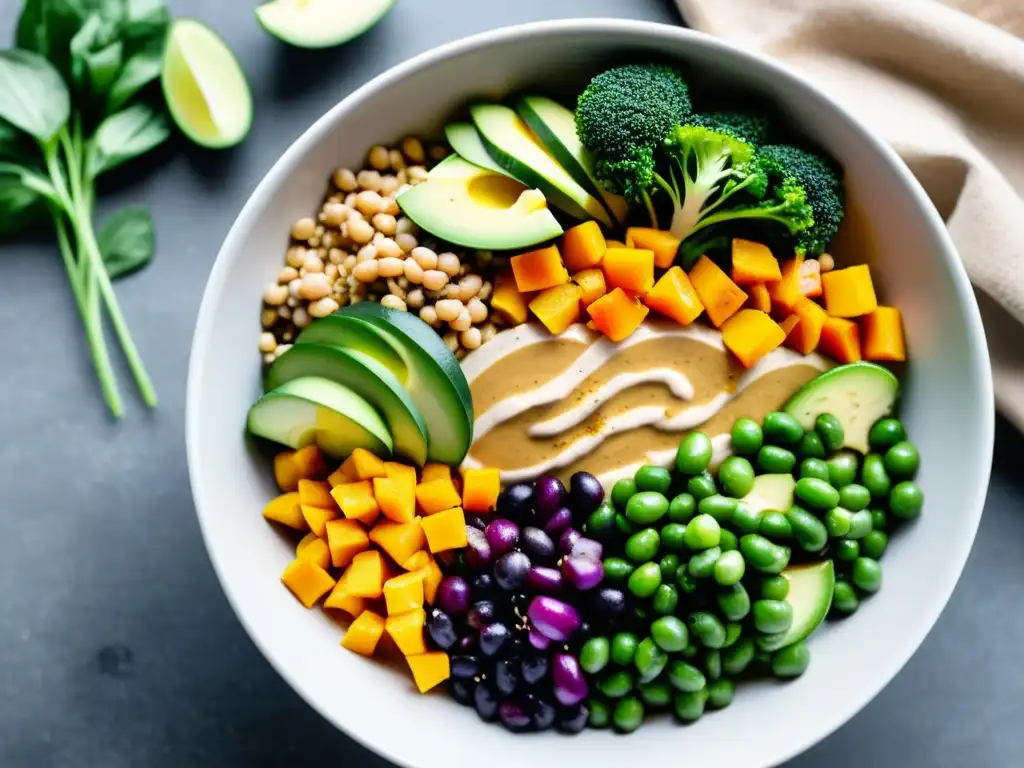 Un delicioso bowl vegano orgánico lleno de colores y texturas