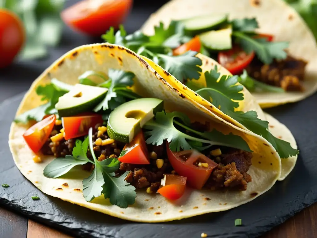 Delicioso taco de ingredientes orgánicos sostenibles, con colores vibrantes y frescura irresistible