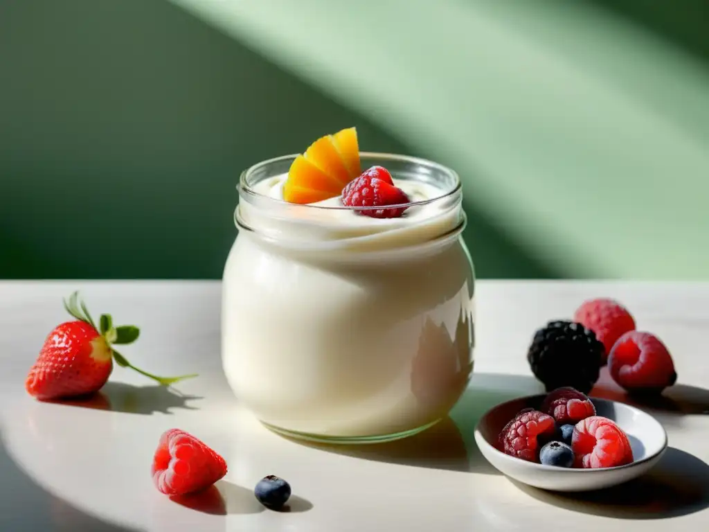 Delicioso yogurt casero orgánico con beneficios probióticos en dieta orgánica