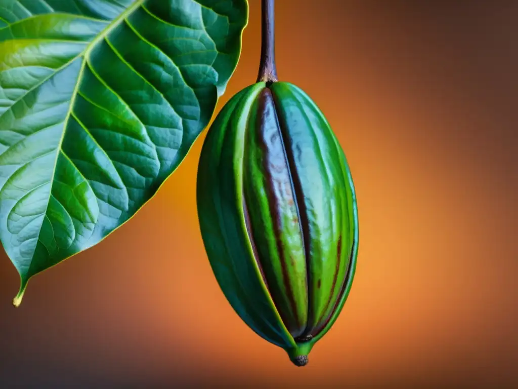 Detallada imagen de un cacao orgánico, mostrando su textura y contraste de colores, evocando los beneficios del cacao orgánico