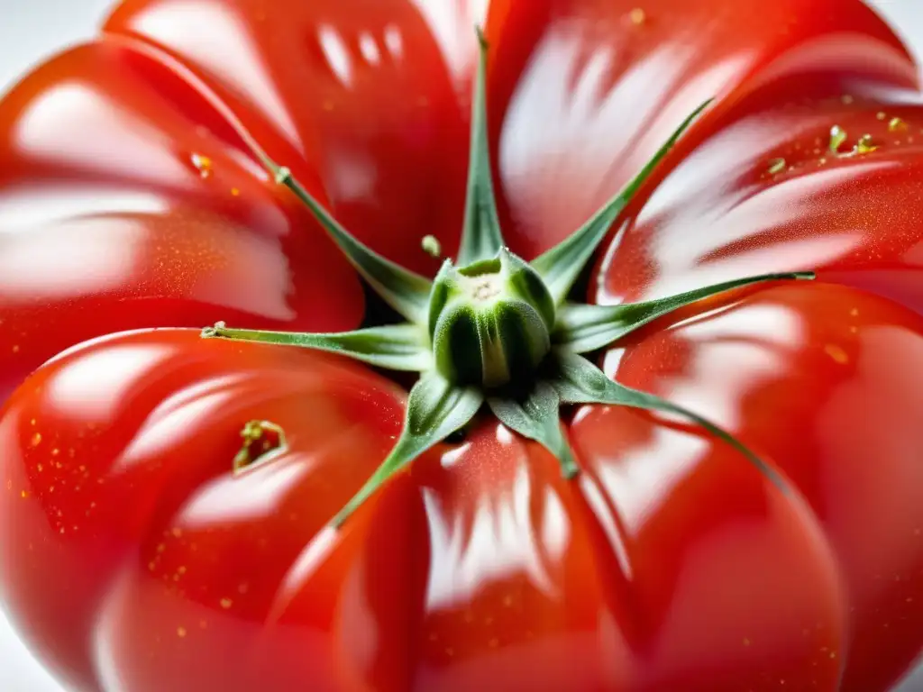 Detallada imagen de un tomate maduro, modificado genéticamente, con piel suave y semillas