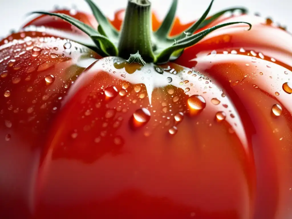 Detallada imagen de un tomate orgánico maduro, fresco y vibrante, destaca su calidad y evidencia científica de alimentos orgánicos