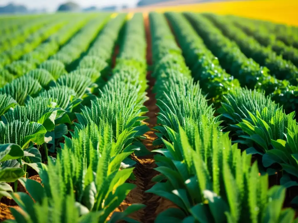 Detalle de cultivo orgánico vibrante bajo el sol, sin pesticidas, para una alternativa saludable y de impacto positivo en el medio ambiente