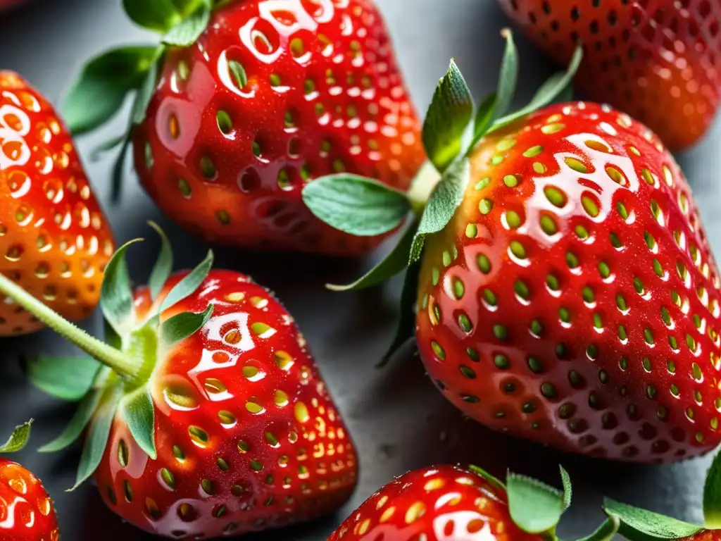 Detalle de fresas orgánicas y convencionales, resaltando diferencias en color, textura y tamaño