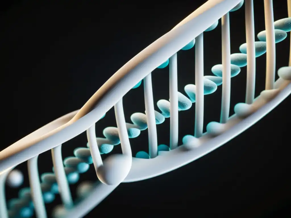 Detalle impactante de la estructura de doble hélice del ADN en 8K, destacando la genética y el consumo de alimentos orgánicos