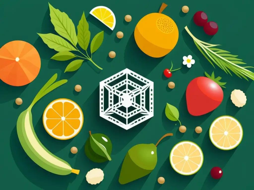 Detalle de red blockchain con alimentos orgánicos, transmitiendo la trazabilidad de alimentos orgánicos a través de blockchain