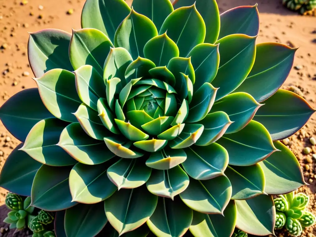 Detalles vibrantes de suculentas verdes en un desierto árido