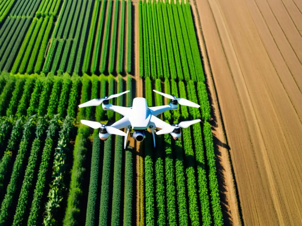 Drones en la Agricultura Orgánica: Moderna tecnología vigila cultivos orgánicos en un día soleado de campo