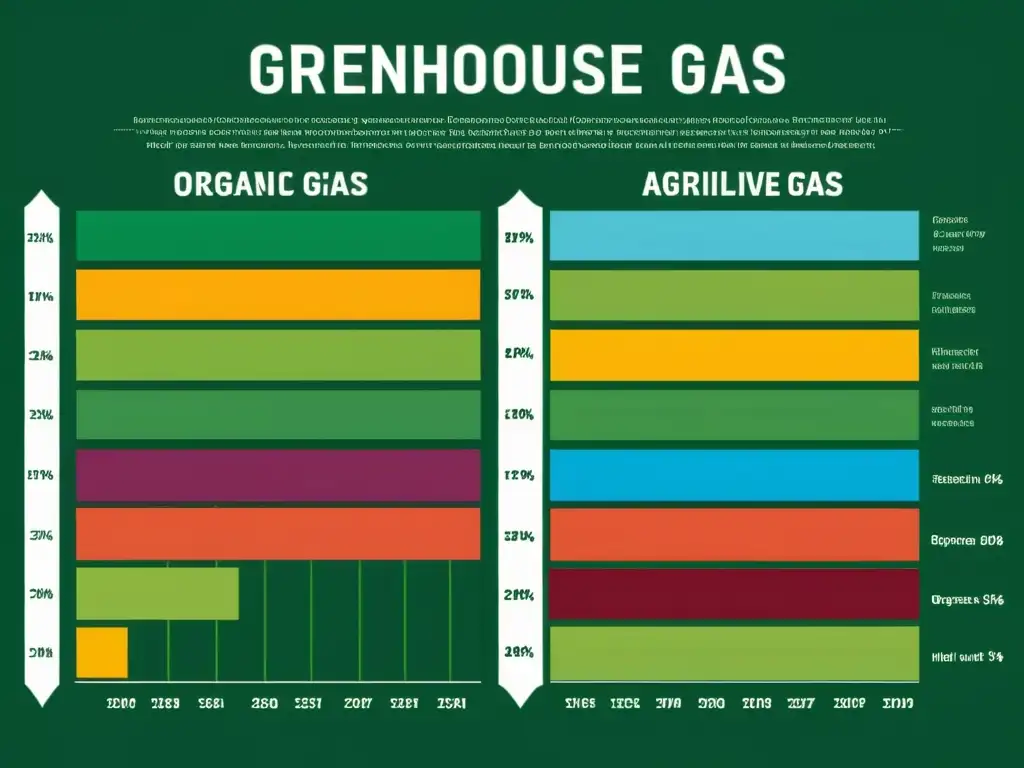 Comparación de emisiones de gases de efecto invernadero entre agricultura orgánica y convencional, con datos detallados y gráficos claros