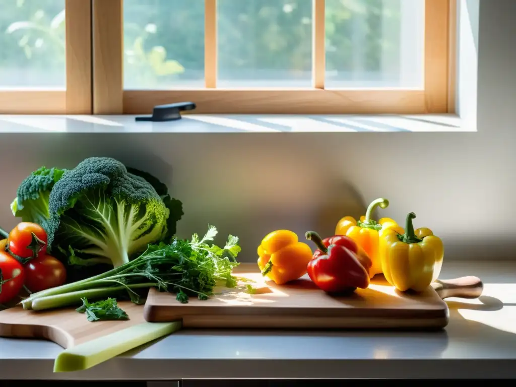 Una encantadora escena de cocina con ingredientes orgánicos frescos listos para preparar recetas de cocina macrobiótica