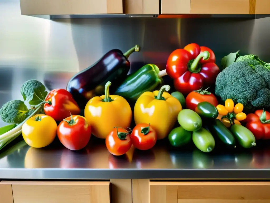 Una encantadora variedad de frutas y verduras orgánicas frescas, en una cocina moderna