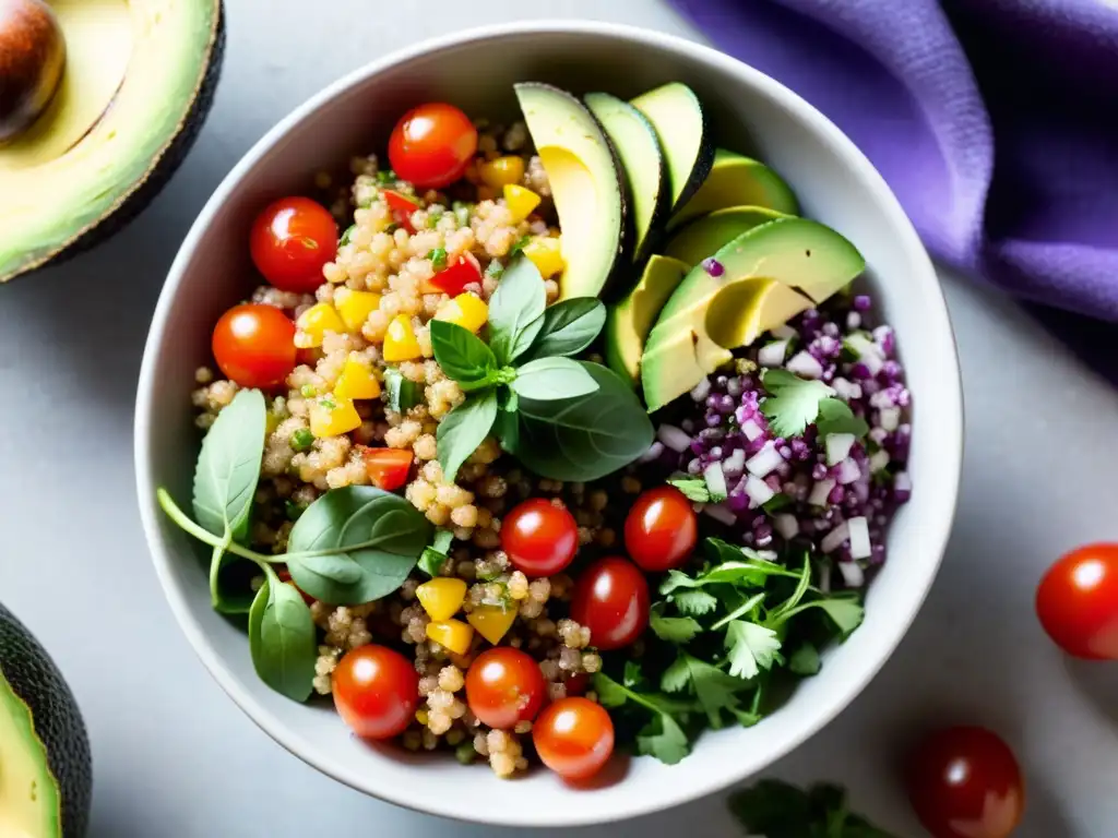 Una ensalada de quinua orgánica con colores vibrantes y sabores frescos