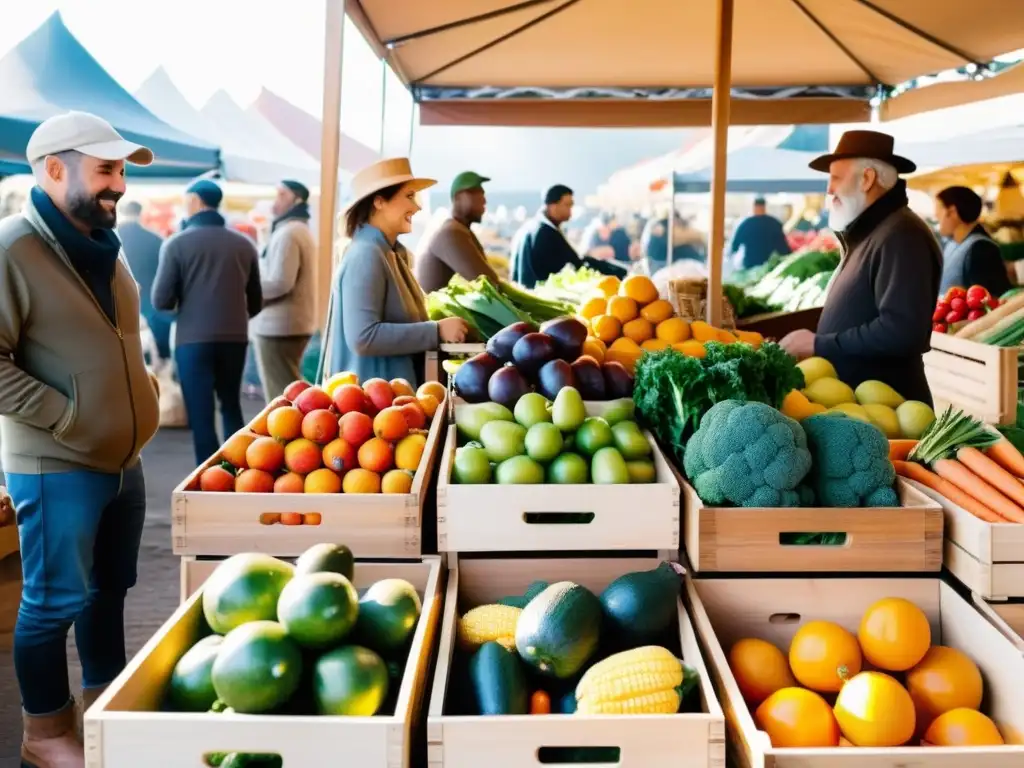 Escena vibrante de mercado con impacto económico venta productos orgánicos