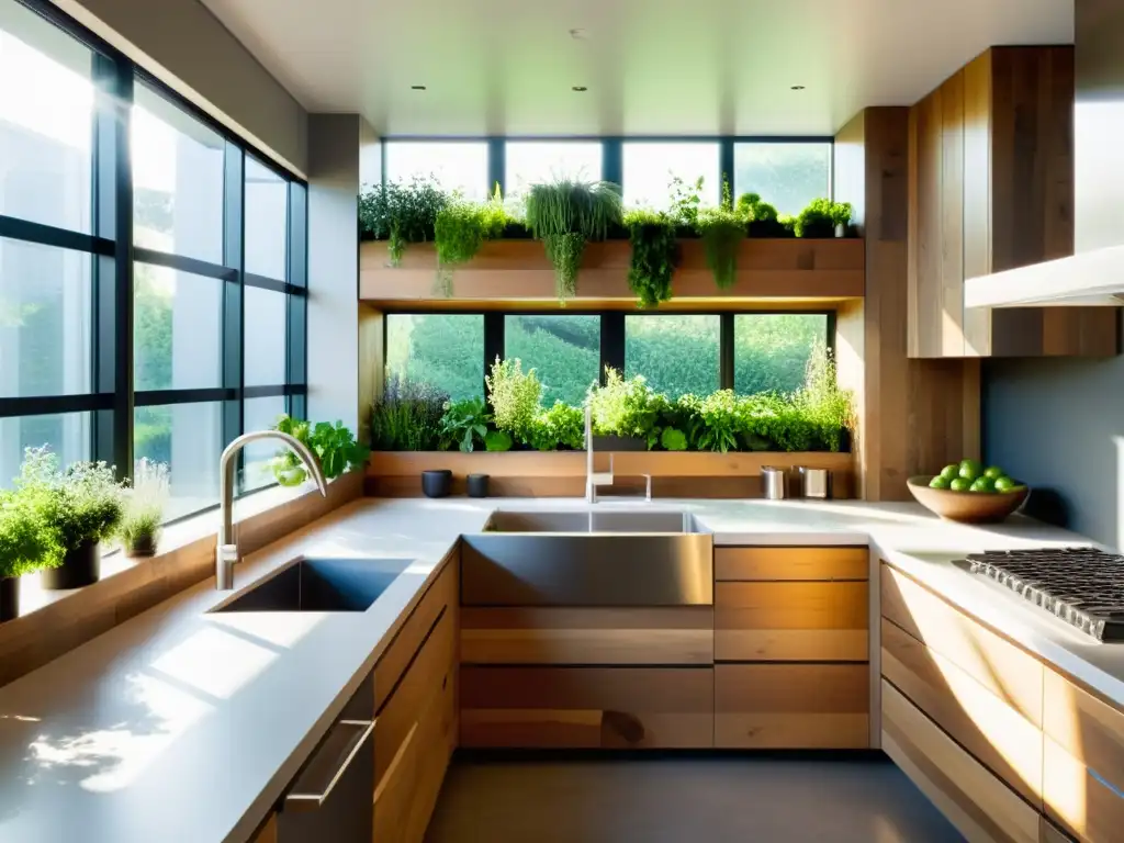 Espaciosa cocina moderna con tecnología y diseño ecológico
