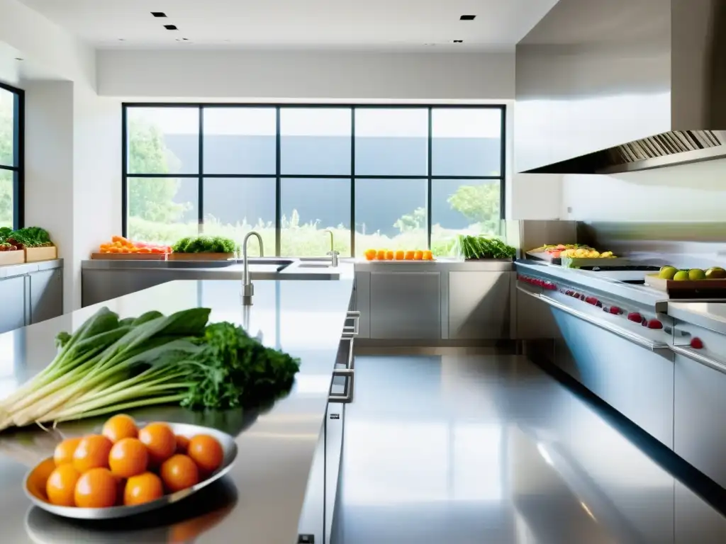 Espacioso y luminoso ambiente de cocina orgánica, con frutas y verduras frescas