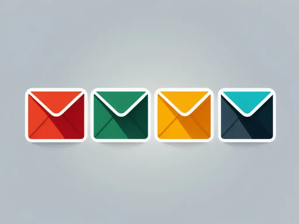 Estrategias de Email Marketing Orgánico: Iconos de email conectados en secuencia, transmitiendo modernidad y eficiencia en un fondo blanco limpio