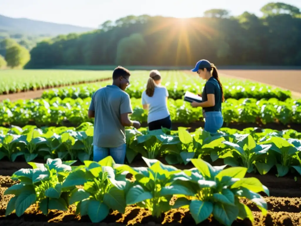 Estudiantes colaboran en campo agrícola biodinámico, bajo guía experta