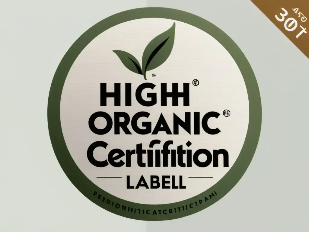 Etiqueta de certificación de productos orgánicos, elegante y confiable, con tipografía intrincada y paleta de colores terrosos