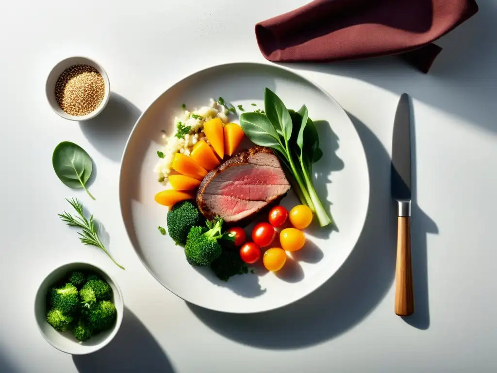 Una exquisita y colorida cocina orgánica para la tercera edad, con ingredientes frescos y vibrantes en un plato bellamente presentado