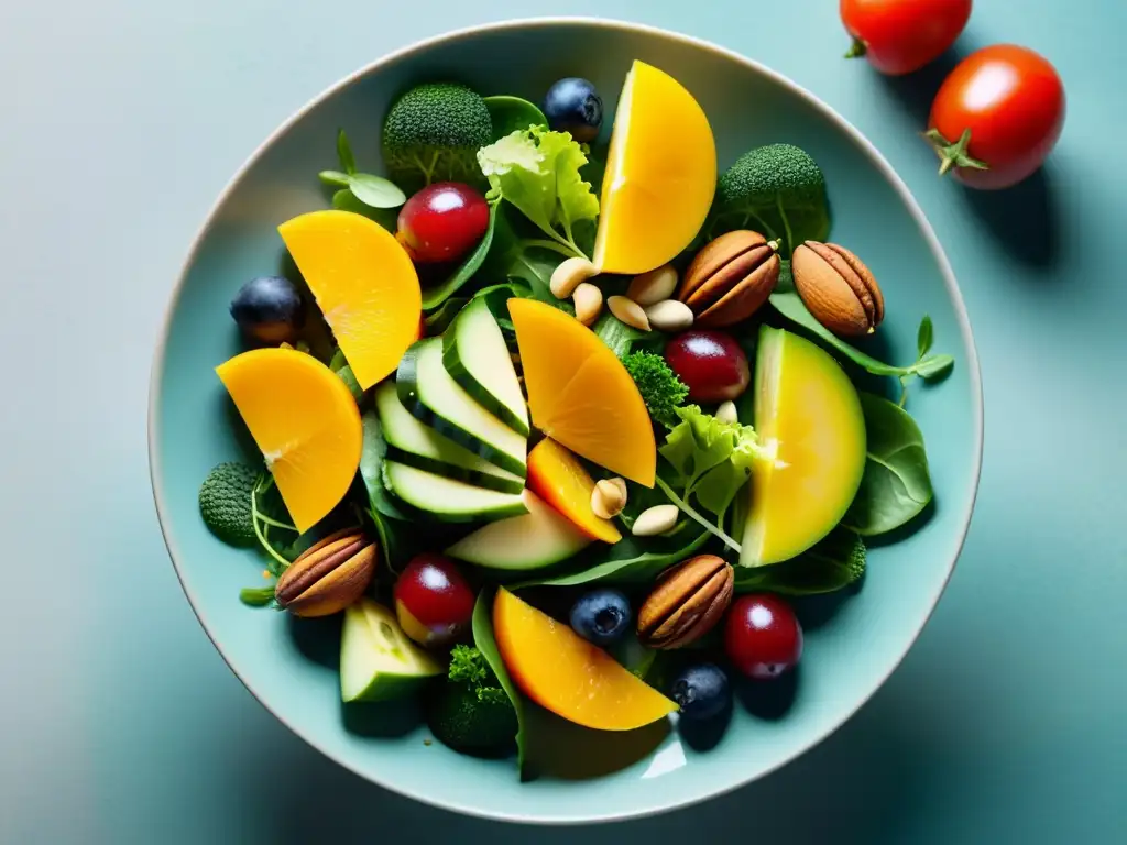 Una exquisita y colorida ensalada orgánica, representando conceptos saludables en restaurantes orgánicos, con una presentación artística y fresca