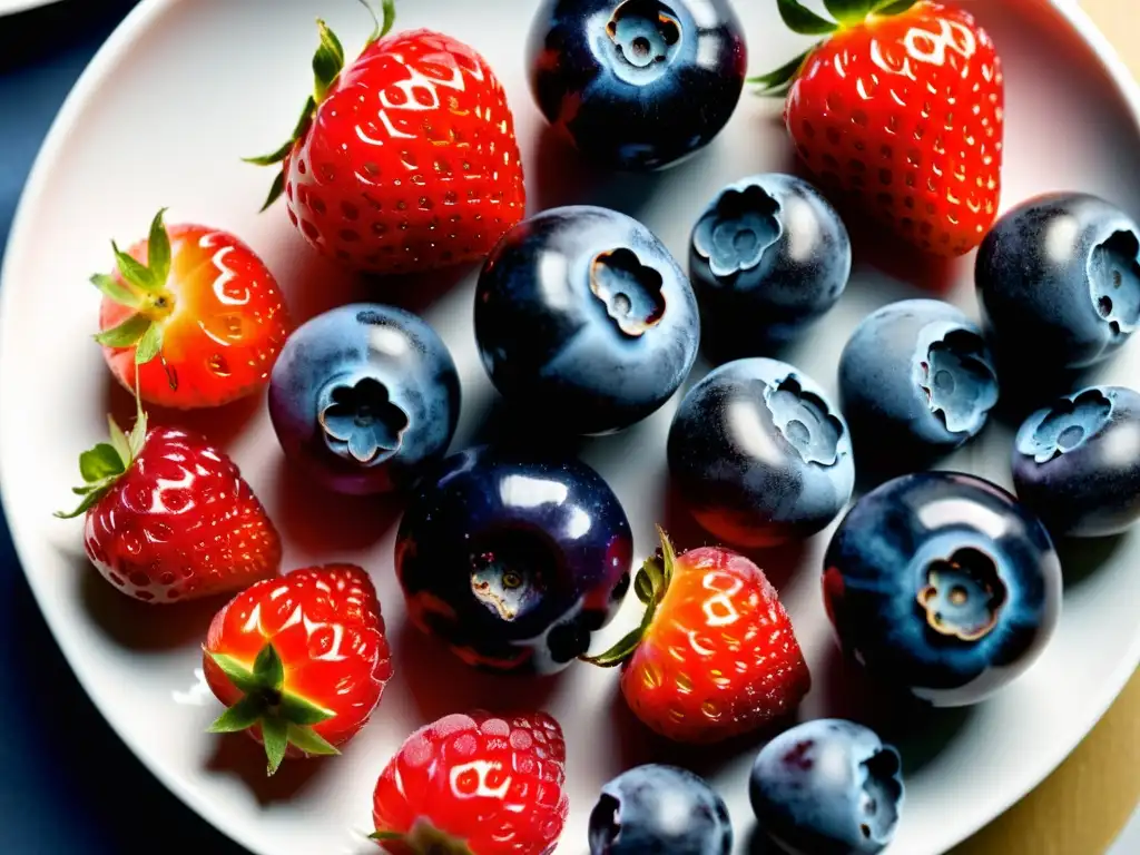 Una exquisita composición de bayas orgánicas, con brillo y colores intensos, evocando los beneficios antioxidantes de los alimentos orgánicos