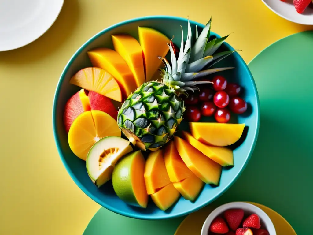 Una exquisita ensalada de frutas caribeñas orgánicas, resplandeciendo en su frescura y colorido