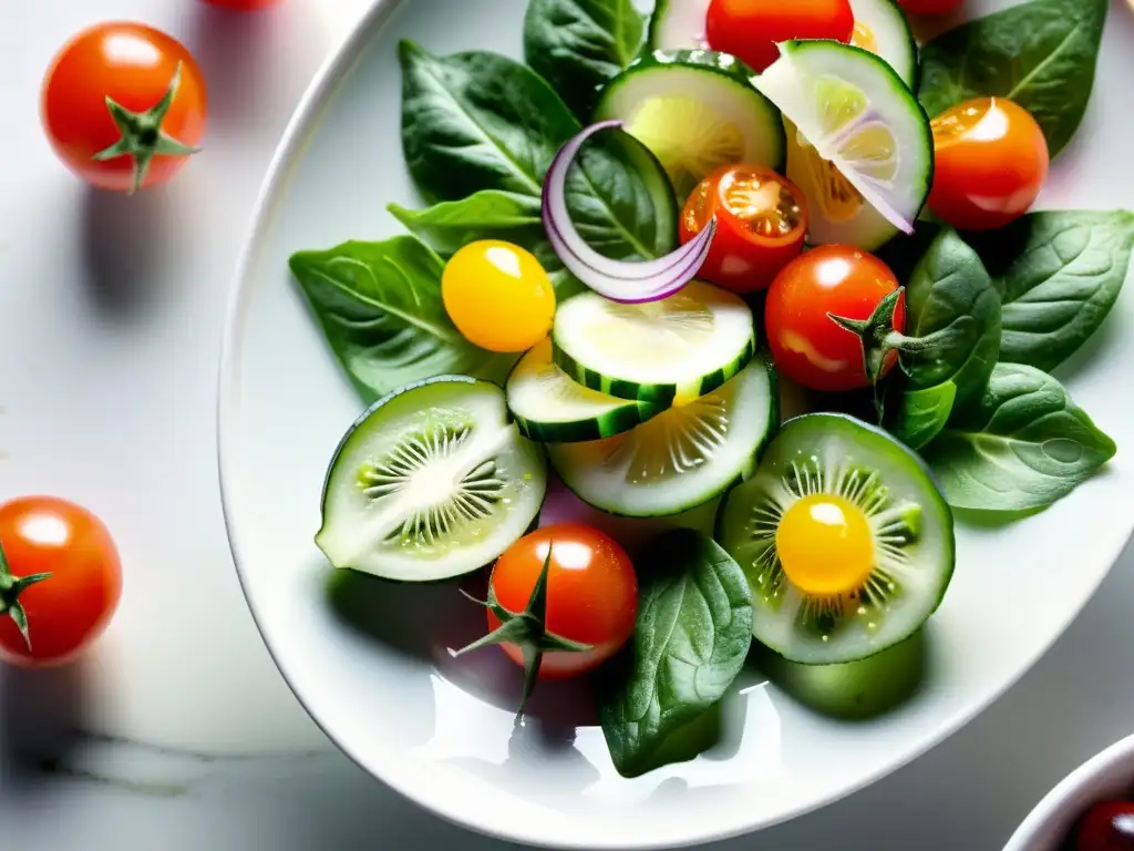 Una exquisita ensalada orgánica fresca, con variedad de colores y texturas, irradiando vitalidad y frescura