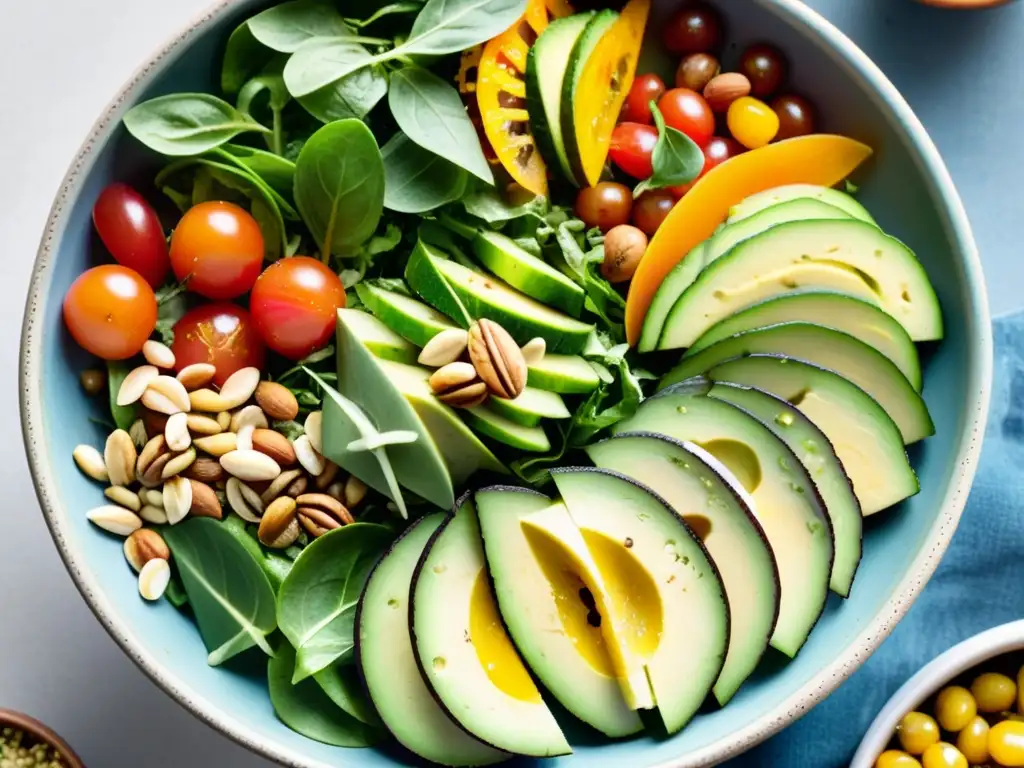 Una exquisita ensalada orgánica vibrante, con ingredientes frescos y coloridos